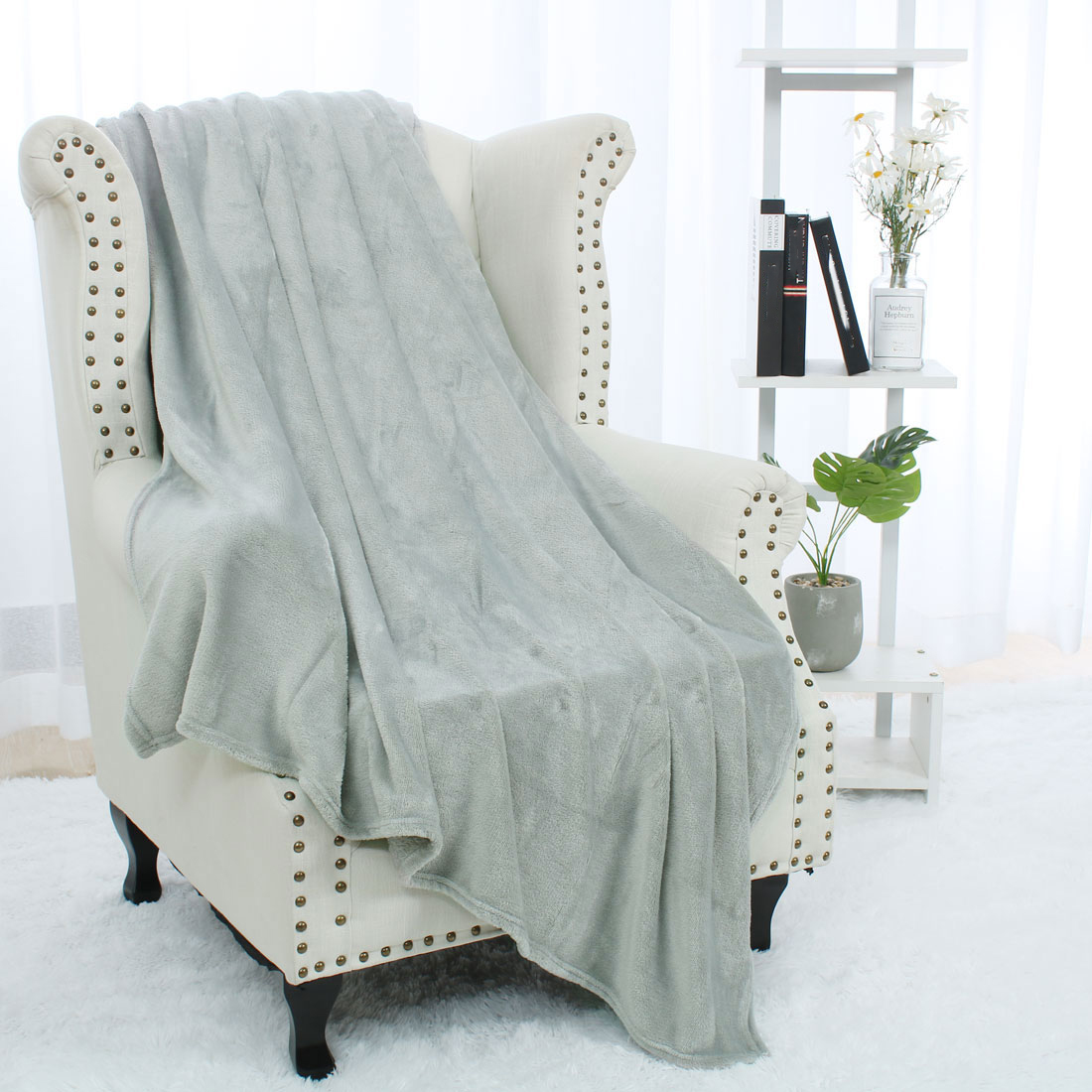Fleece Throw Blanket for Couch Soft Warm Sofa Throw,Sliver Grey,50" x