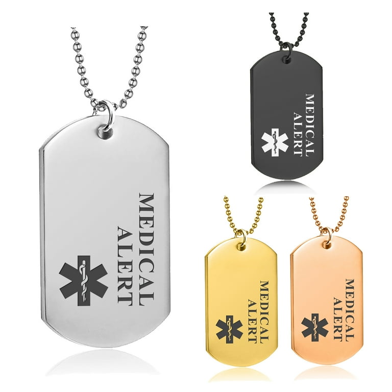 Personalized Medical ID Dog Tags Medical Alert Necklace for Men Stainless Steel Custom Laser Engraving 24 Chain Emergency Medical Military Card