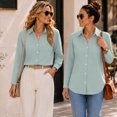 thumbnail image 6 of Yifymode Button Down Shirts for Women Long Sleeve Work Tops V Neck Shirts Dressy Casual Business Blouses with Pocket,Light Blue S, 6 of 6
