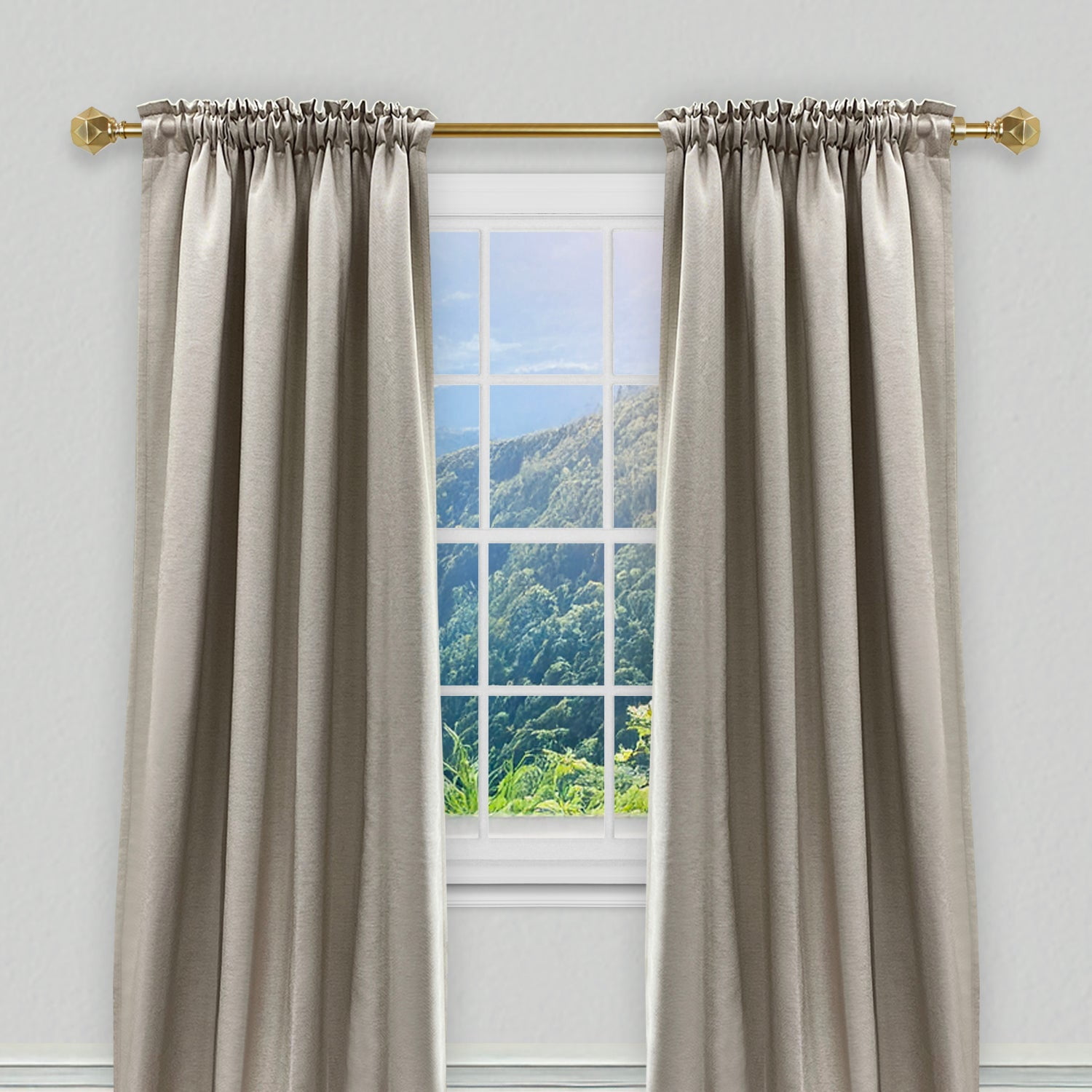 Lumi 66 in. - 120 in. Telescoping 3/4 in. Single Curtain Rod Kit in Champagne with Geometric Finials