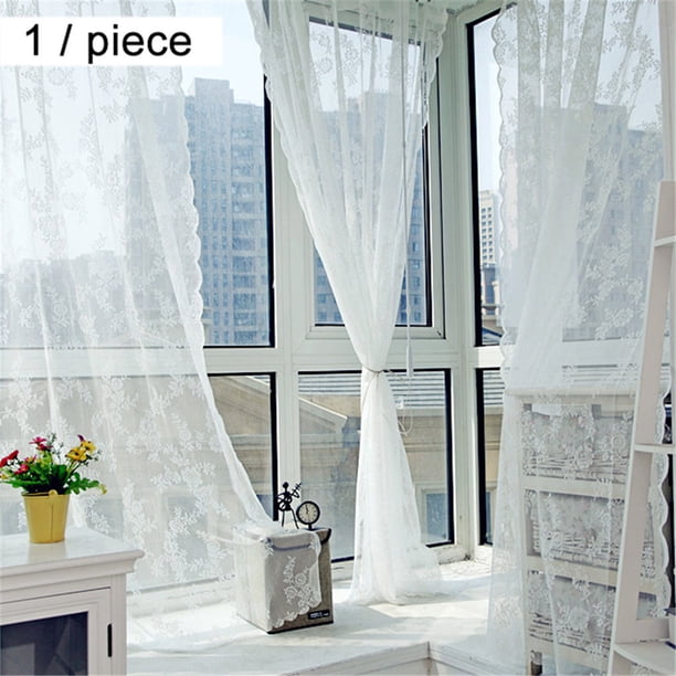 Cortina transparente de encaje, gasa de red floral, cortina para puerta, ventana, hilo de tul, proyección decorativa para balcón, dormitorio kenally HA7692-01B