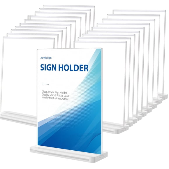 20 Pack Acrylic Sign Holder Clear Display Stand Double Sided Vertical Flyer Menu Brochure Holders for Restaurant Wedding School Office Hotel Party, 4