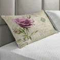 thumbnail image 2 of Rose Quilted Pillowcover, Vintage Postcard Design Delicate Flower Blossom Hand Drawing Print, Standard King Size Accent Pillow Cover for Bedroom, 36" x 20", Tan Pale Pink Green, by Ambesonne, 2 of 2