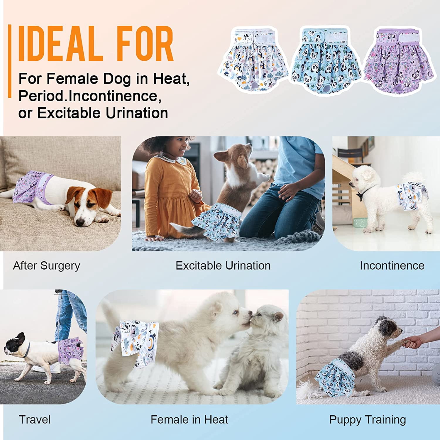 Premium Reusable Doggie Diapers，High Absorbency Leak-Proof Puppy Diapers for Female Dog in Heat, Period, Incontinence, Excitable Urination Girl Dog Diapers Dress