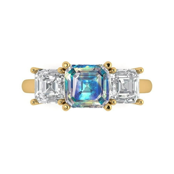 Clara Pucci 14K Yellow Gold 4ct BlueMoissanite Three-Stone Ring for Women