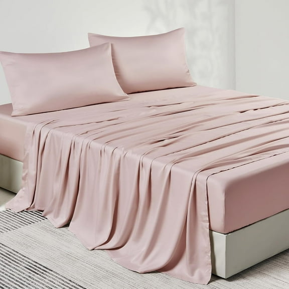 King Sheet Set, Luxury Rayon Derived from Bamboo, Cooling Bed Sheet Set - Ultra Soft, Breathable, Eco-Friendly, Hypoallergenic - 4 Piece Sheets & Pillowcases, Pink