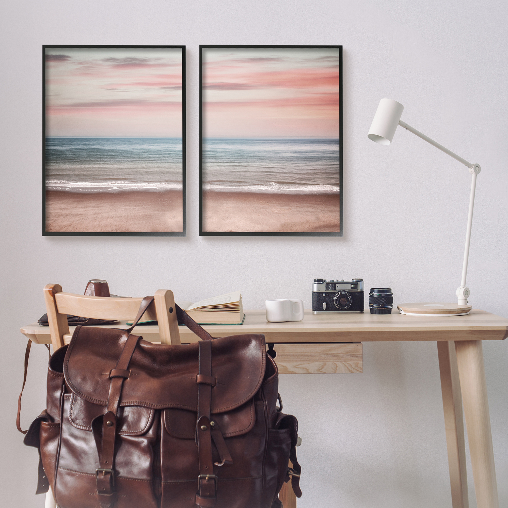 Stupell Industries Pink Coastal Sunset Landscape Photography Black Framed Art Print Wall Art, 24 x 30