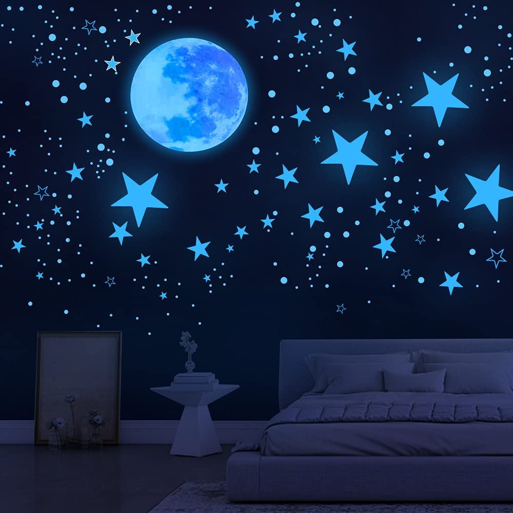 103Pcs/Lot Glow in The Dark Real Moon Stars Stickers Decals Ceiling Wall Bedroom