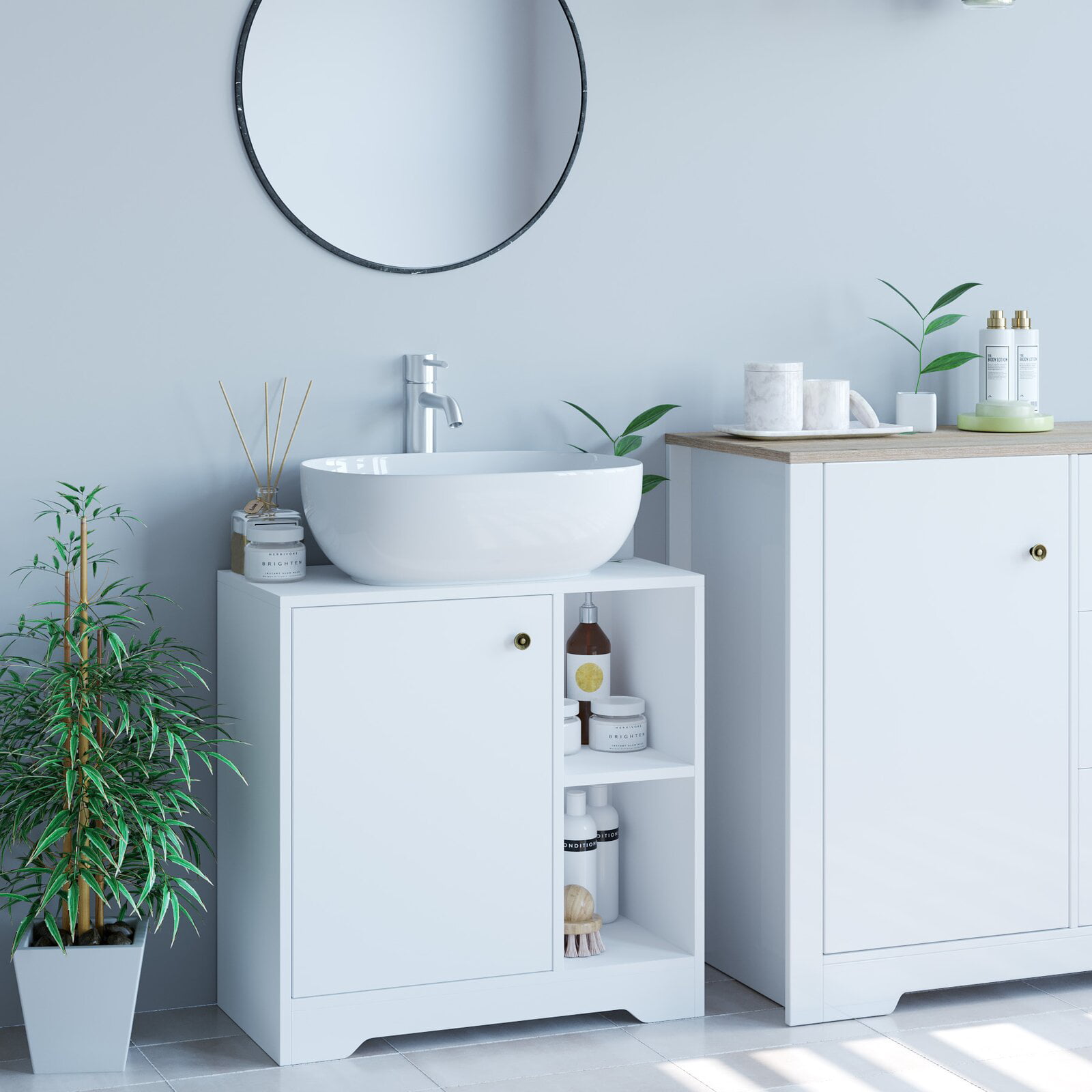 White Under Sink Bathroom Storage Cabinet with Doors 60x30x62cm SoBuy® FRG202-W 
