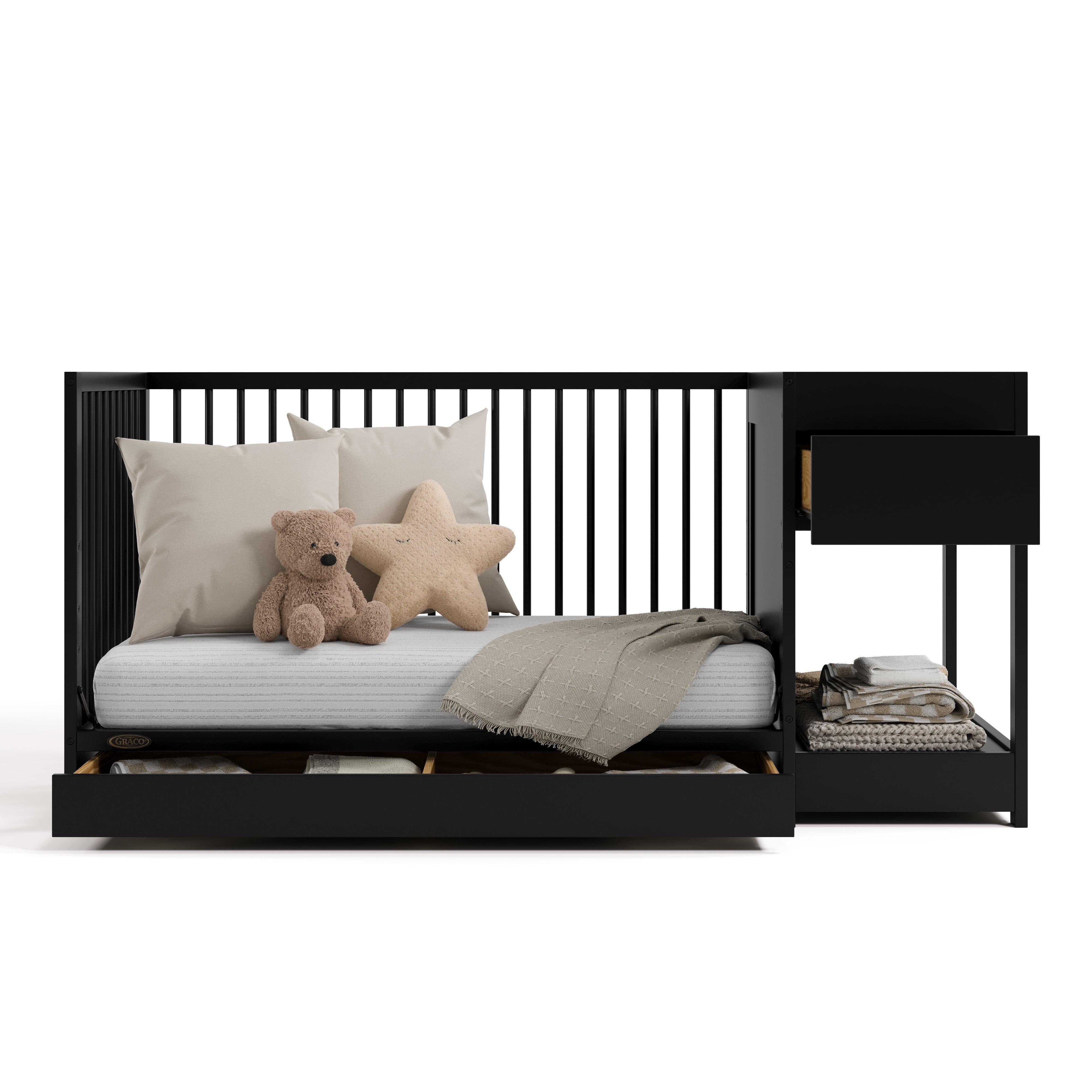 Graco Teddi 5-in-1 Convertible Baby Crib and Changer with Drawer, Black