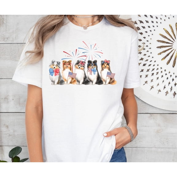 Sheltie 4th of July Shirt, Shetland Sheepdog Shirt, Independence Day Shirt, Sheltie Dog Mom TShirt, Sheltie Lover , Herding Dogs All Size S-5Xl