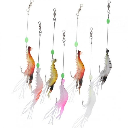 OTVIAP 7 Pieces Simulation Soft Luminous Artificial Shrimp Lure Baits With Hook