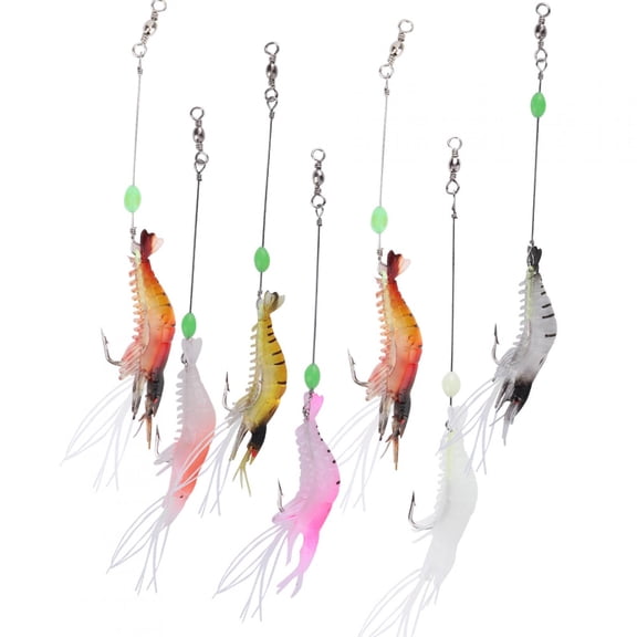 OTVIAP 7 Pieces Simulation Soft Luminous Artificial Shrimp Lure Baits With Hook