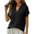 thumbnail image 6 of ClodeEU Women's Linen Blend V Neck Short Sleeve Top ,Loose Fit Casual Button Blouse Black,Womens Plus L, 6 of 6