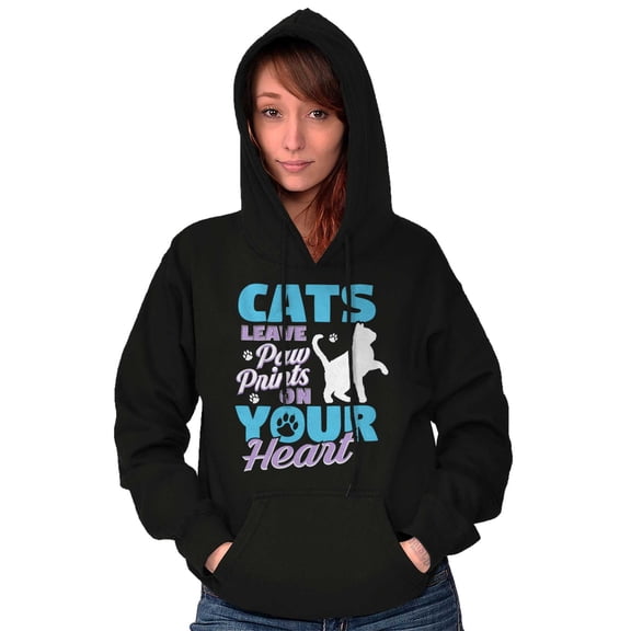 Cats Leave Paw Prints on Your Heart Women Plus Size Graphic Pullover Hoodie Brisco Brands 2X