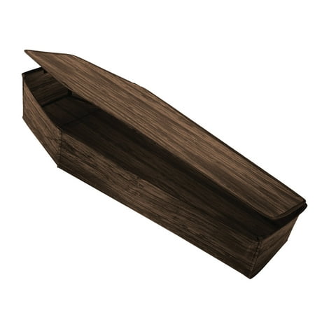 60in. Brown Realistic Wooden Coffin with Lid Halloween Decoration