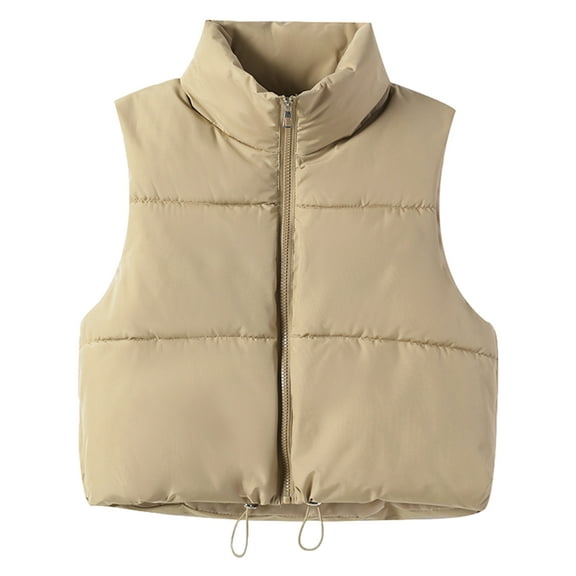 Winter Women Vest Coat Thickened Padded Zipper Closure Stand-up Collar Sleeveless Solid Color Windproof Heat Retention Outdoor Down Coat