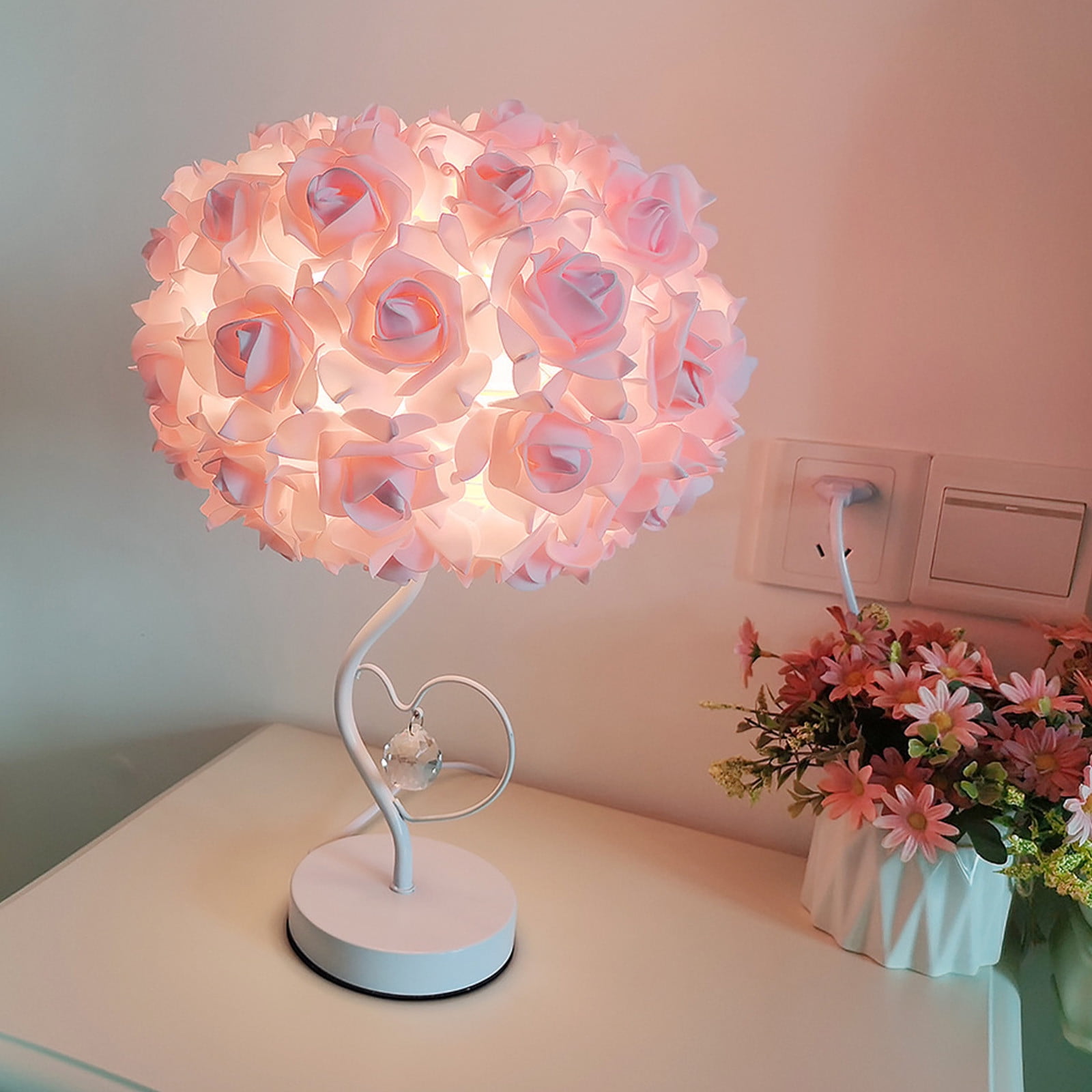 Uutvmp Rose Flower Desk Lamp, Princess Table Lamp Home Decor Flower Lamp for Nightstand Pink Room Bedroom Decoration for Women Girls Dating Party Wedding Gifts