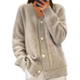 thumbnail image 1 of Sexy Dance Women Cardigans Button Down Cardigan Sweater Long Sleeve Knitted Sweaters Loose Jacket Cable Knit Camel M, 1 of 1