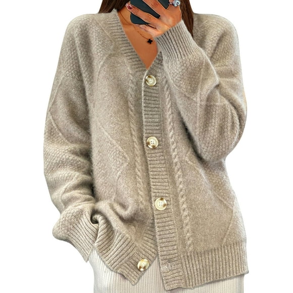 Bellella Women Cardigan Sweater Button Down Knitted Sweaters Long Sleeve Cardigans Casual Cable Knit Jacket Ladies Camel L