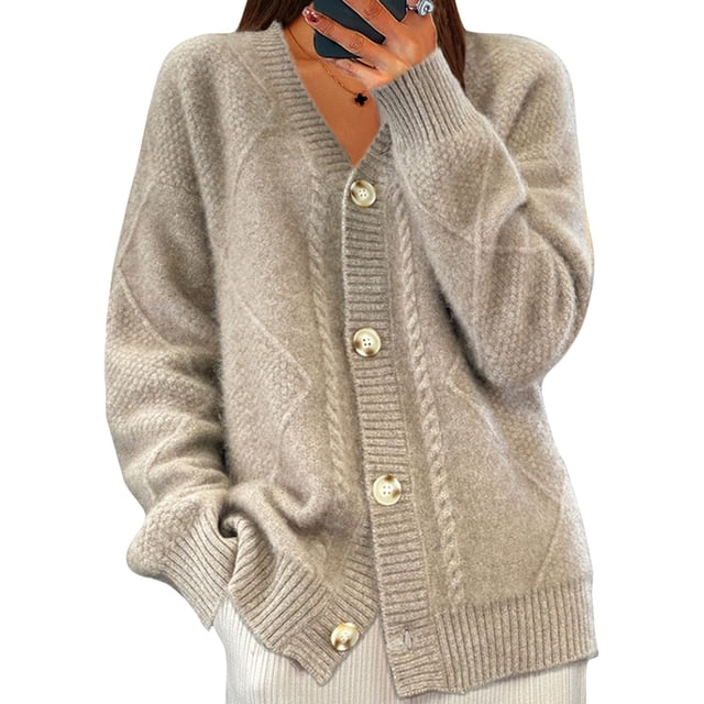 Sexy Dance Women Cardigans Button Down Cardigan Sweater Long Sleeve Knitted Sweaters Loose Jacket Cable Knit Camel M