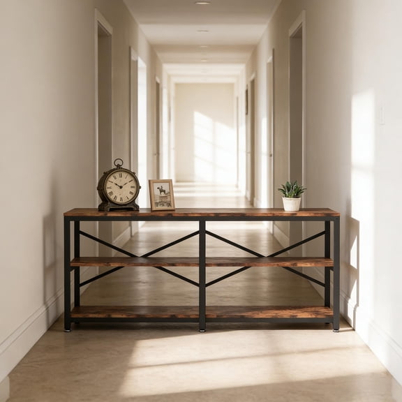 Rustic Farmhouse Style Sofa Table,3-Tier Hall Table,Console Table,TV stand,Bookshelf