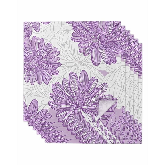 nqOlkjepod Purple Flowers Cloth Napkins Set of 6 Reusable Dinner Napkins, Modern Simple Spring Garden Florals Cocktail Napkin Washable Table Napkins for Wedding/Holiday Party/Baby Shower 20"x20"