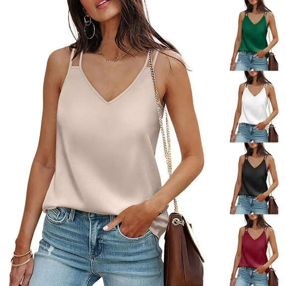 Women Tank Tops Summmer Sleeveless Tops Shirt Women's New Solid Color V-Neck Tank Top Loose Sleeveless T-Shirt Top Beach Vacation Clothes for Women S-2XL