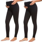 2pcs Women's Seamless Maternity Leggings Over The Belly with Pants Extenders Workout Pants BLACK XL