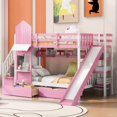 thumbnail image 1 of Cama de tipo castillo con estilo gemelo sobre gemelo, 2 cajones, 3 estantes y deslizador - Rosa, 1 of 4