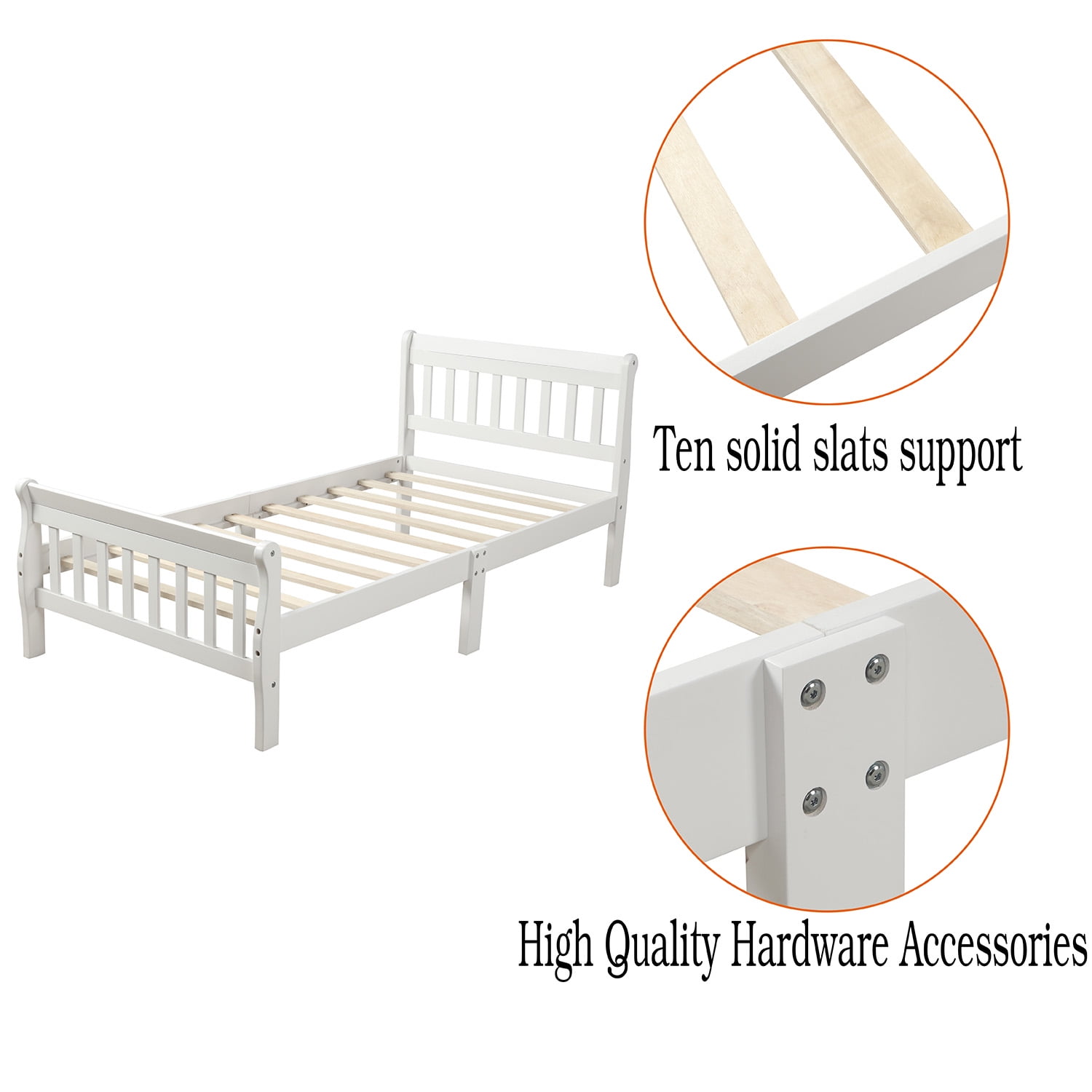 Lowestbest Wood Platform Beds with Headboard/Footboard/Wood Slat Support, Twin Bed Frame Panel Bed Mattress Foundation Sleigh Bed, White