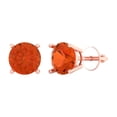 thumbnail image 2 of 3 Ct Round Cut Studs Red Crystal 18K Rose Solid Gold Everyday Dainty Earrings Screw Back, 2 of 7