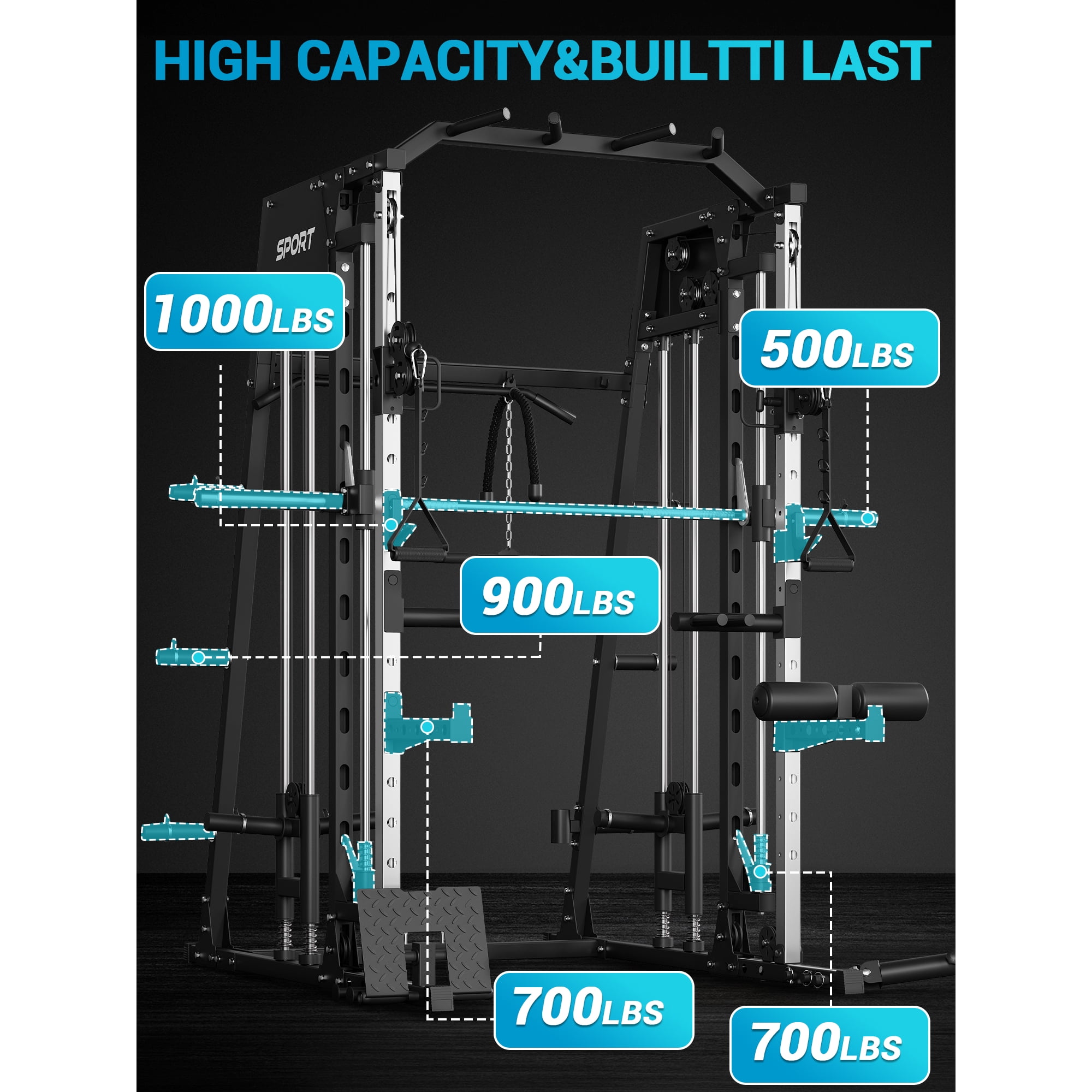 Mikolo Power Cage, support de squat de 907,2 kg, système de croisement de câble à double poulie, machine d'entraînement multifonction avec accessoires, cage d'alimentation rouge
