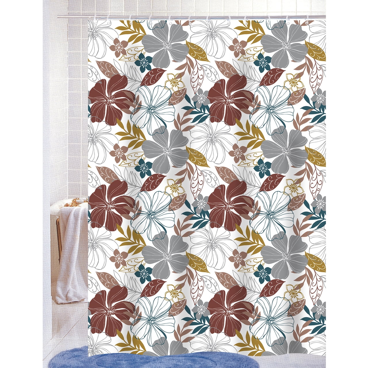 mia peva vinyl 70x72 shower curtain with matching metal hooks floral