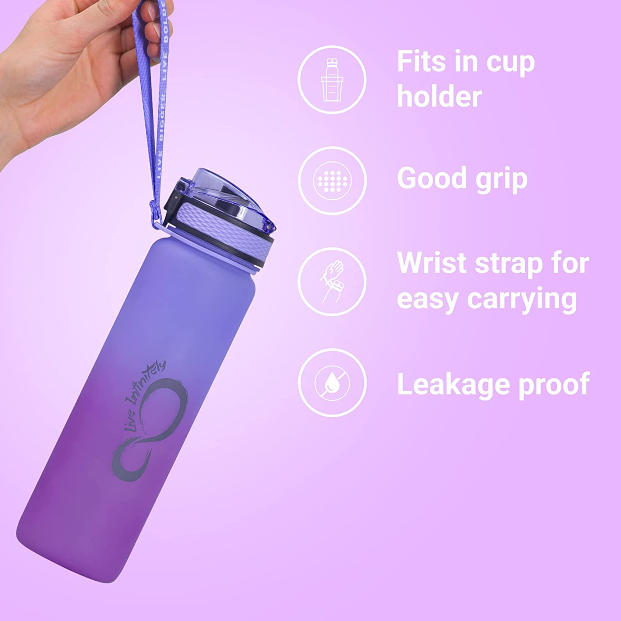 Live Infinitely Gym Water Bottle with Time Marker Fruit Infuser