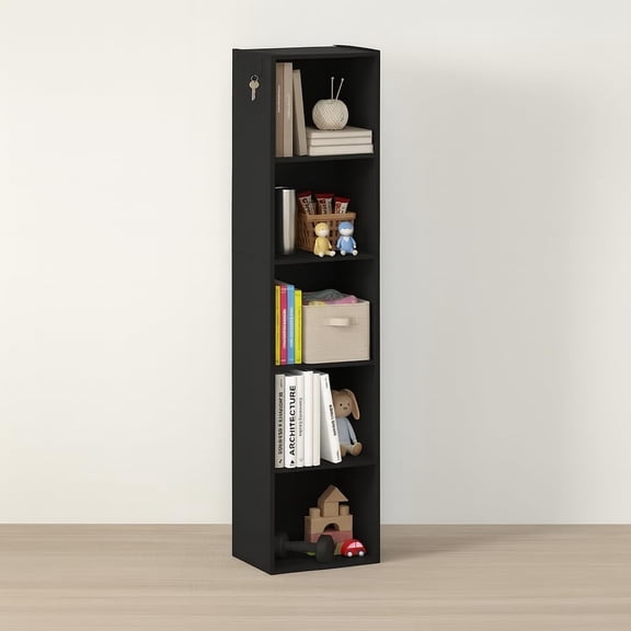 5-Tier Bookcase, Small Space 5-Cube Storage Organizer Corner Bookshelf for Home Office and Living Room, Black