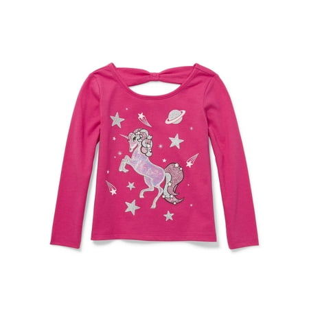 - Baby And Toddler Girls Long Sleeve Embellished Graphic Bow-Back Top