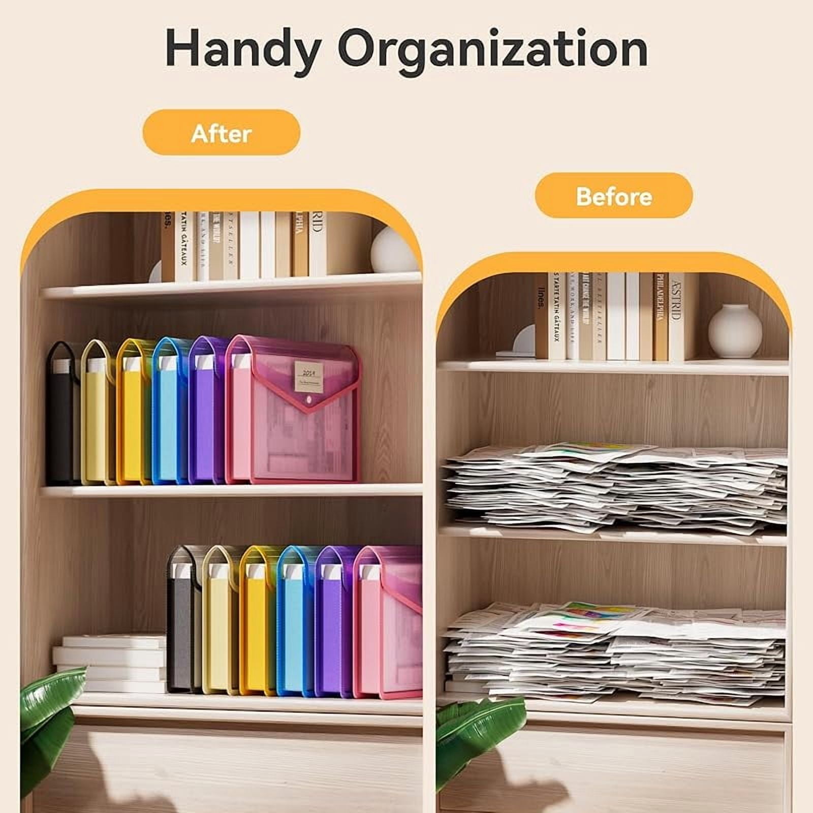 ABC life 6 Pack Plastic Expanding File Folder, Folders for Documents with Snap Closure, Colorful File Folder Organizer Holder, Transparent Accordion File Pouch,Large Capacity, Fit Letter/A4 Size