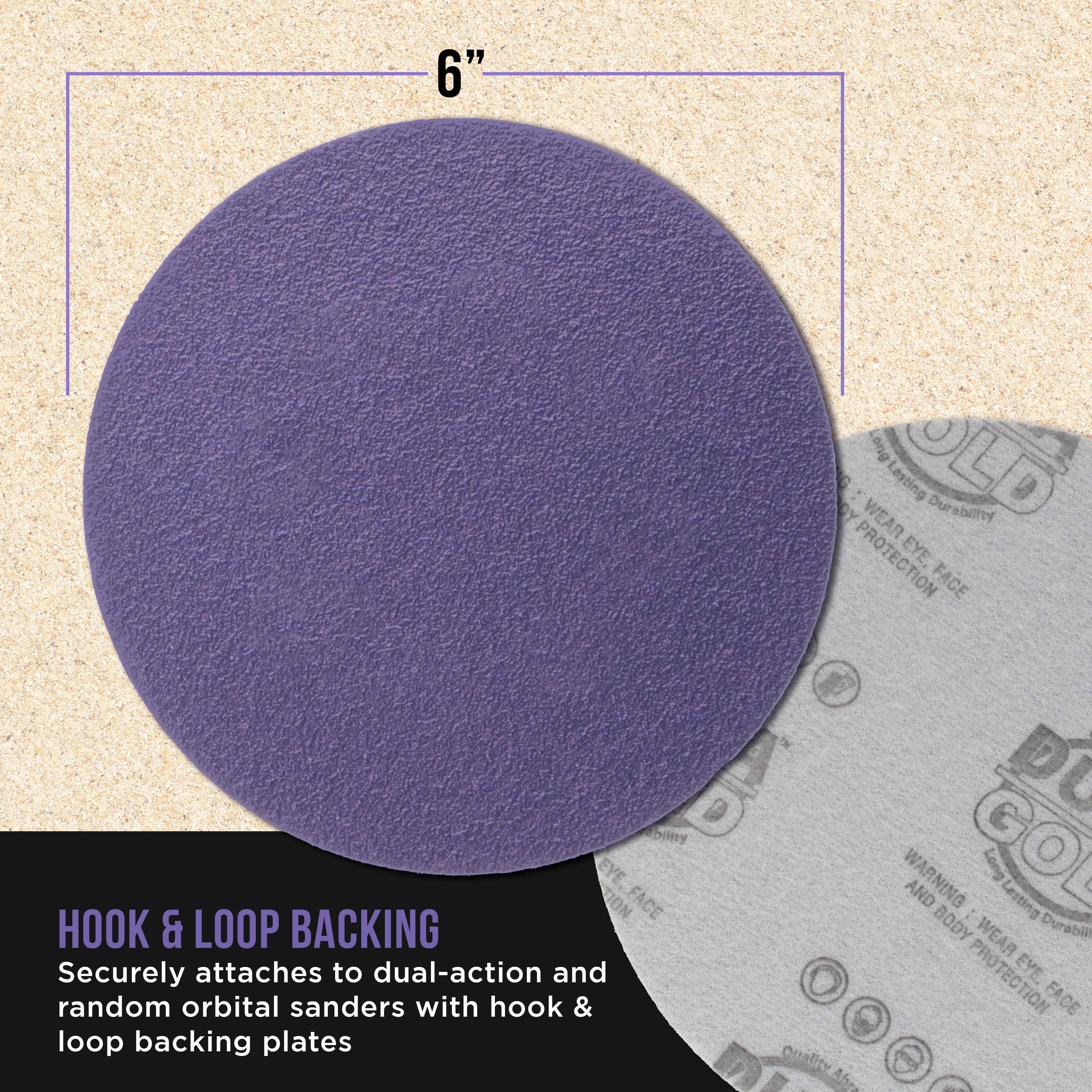 Dura-Gold Premium 40 Grit 6" Purple Film Ceramic Sanding Discs, Box of 25 - Hook & Loop Backing Sandpaper for DA & Random Orbital Sanders - Fast Sharp-Cut Abrasive, Sand Auto Paint, Woodworking