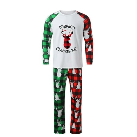 

Uorcsa Cute Pajamas Plaid Home Christmas Two-piece Dad Comfy Print Parent-child clothing Green