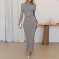 thumbnail image 2 of Women Bodycon Maxi Dress Long Sleeve Ruched Elegant Party Formal Spring Wedding Guest Dresses Light Gray M, 2 of 6