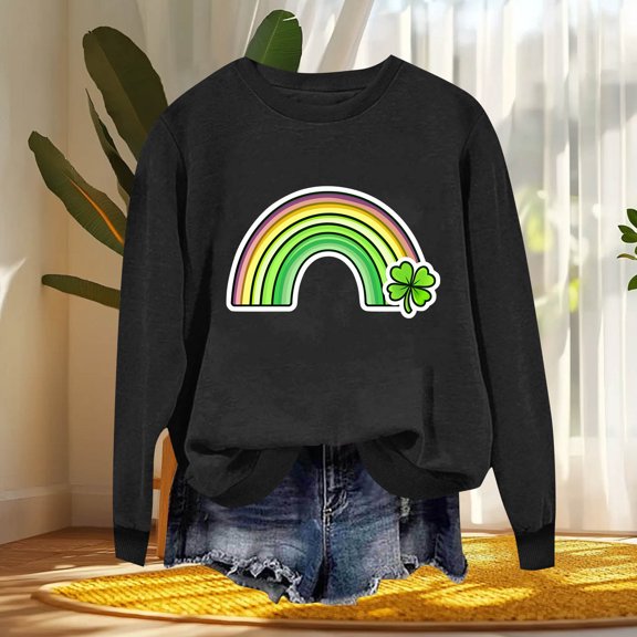 NuoCaiYun Sweatshirts Women's St. Patrick's Day Printed Long Sleeved Round Neck Fashionable Casual Hooded Winter Tops