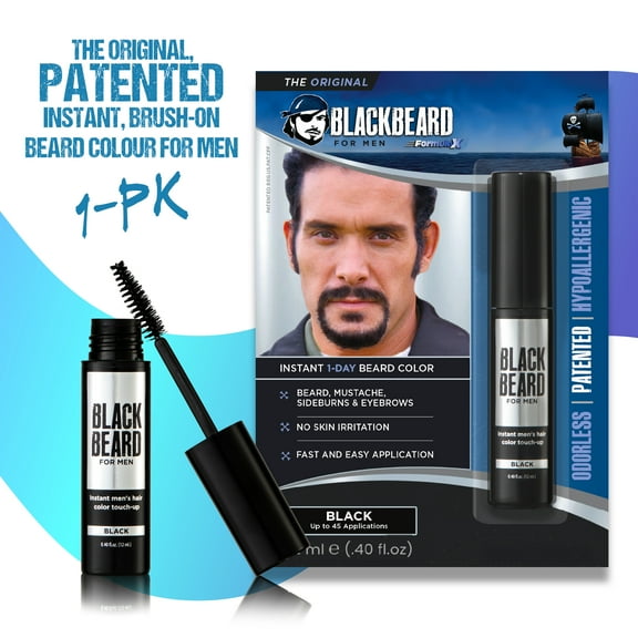 Blackbeard for Men Instant Beard Color – All Day Beard, Mustache, Eyebrow, and Sideburns Color – Temporary, Hypoallergenic Beard Dye Alternative – Up to 45 applications – Black, 1 Pack