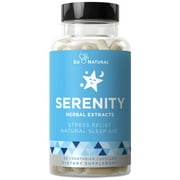 Serenity Natural Sleep Aid & Stress Relief - Relax Mind & Body, Fall Asleep Fast Without Waking Up Groggy - Non-Habit Sleeping Pills - Magnesium, Valerian, Chamomile - 60 Vegetarian Soft Capsules