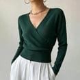 thumbnail image 2 of Long Sleeve Tops for Women Surplice Neck Solid Color Collar Waist Cinched Top Outfit Travel Wear, 2 of 8