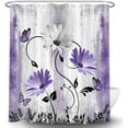 thumbnail image 3 of Rustic Farmhouse Shower Curtain for Bathroom, Farm Teal Daisy Floral Flowers and Butterfly on Country Wooden Bath Curtains, Turquoise Purple Fabric Bathroom Decor Set with Hooks 72x84, 3 of 6