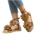 thumbnail image 4 of Flat Sandals for Women, Open Toe Ankle Strap with Floral Embellishment and Woven Rope Sole, Black Size 36, 4 of 9