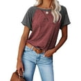 thumbnail image 2 of Pntutb moda mujer color sólido empalme cuello redondo casual mangas cortas tops Pntutb Pntutb-1922, 2 of 7