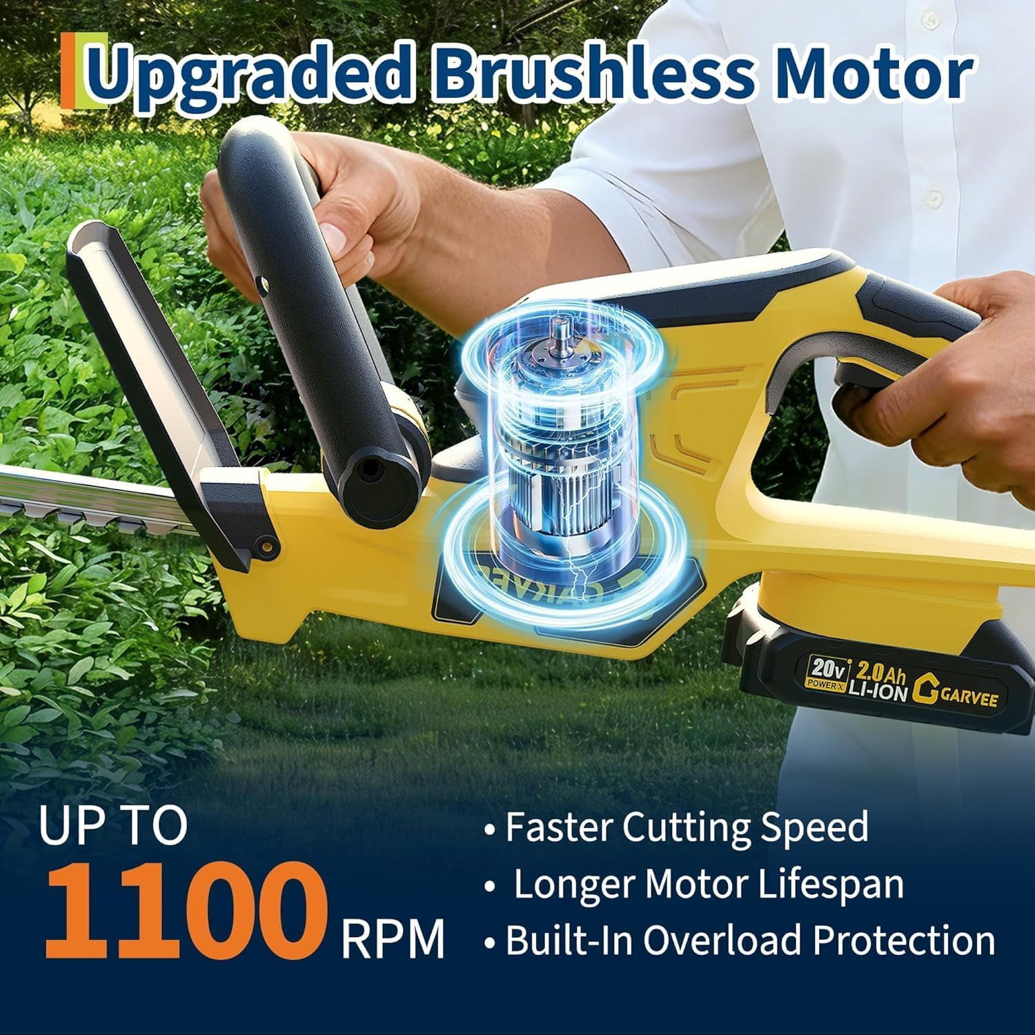 22.4'' Hedge Trimmer Cordless, 2 * 2.0Ah Batteries and Charger, Handheld Electric Trimmers/Grass Shrub Pruning Cutter, Lightweight & Compact Hedge Shear for Garden, Lawn