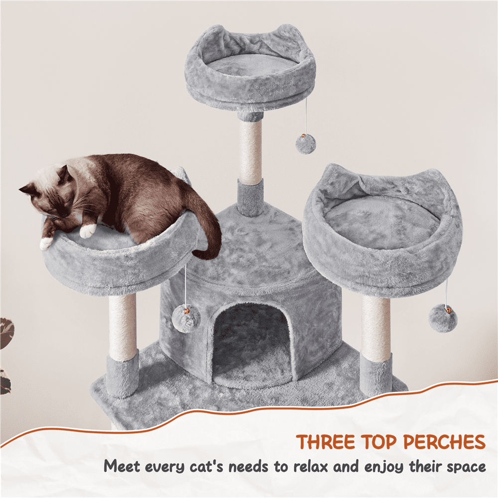 Alden Design 76"H Large Multilevel Cat Tree Tower with Condos and Perches, Light Gray